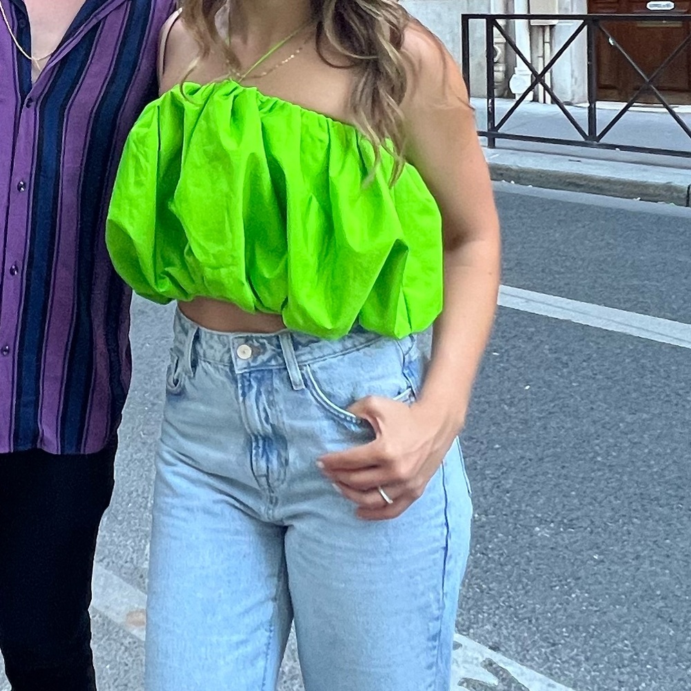 Zara bright green puff crop top - size small